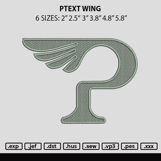 Ptext Wing Embroidery File 6 sizes