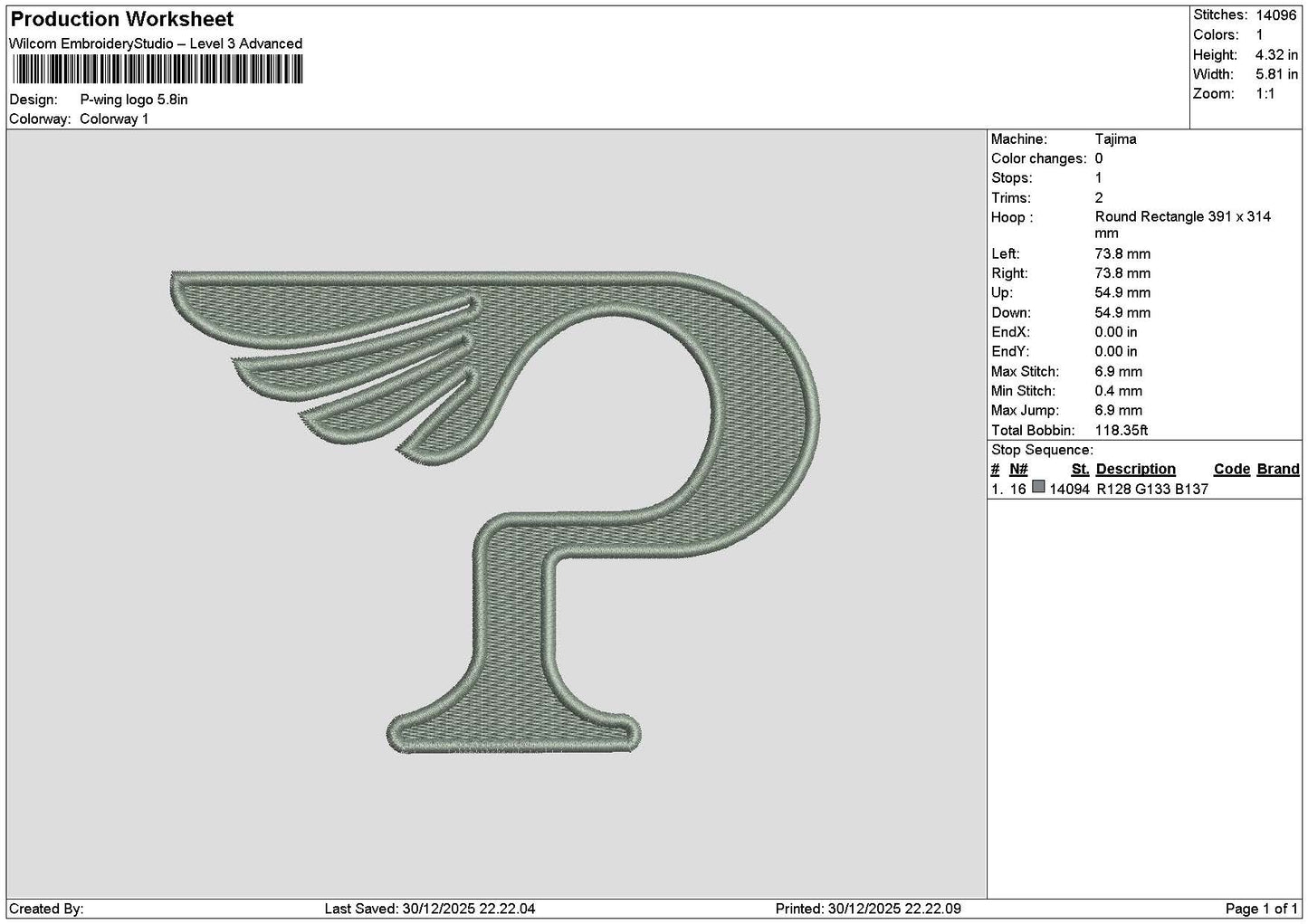 Ptext Wing Embroidery File 6 sizes