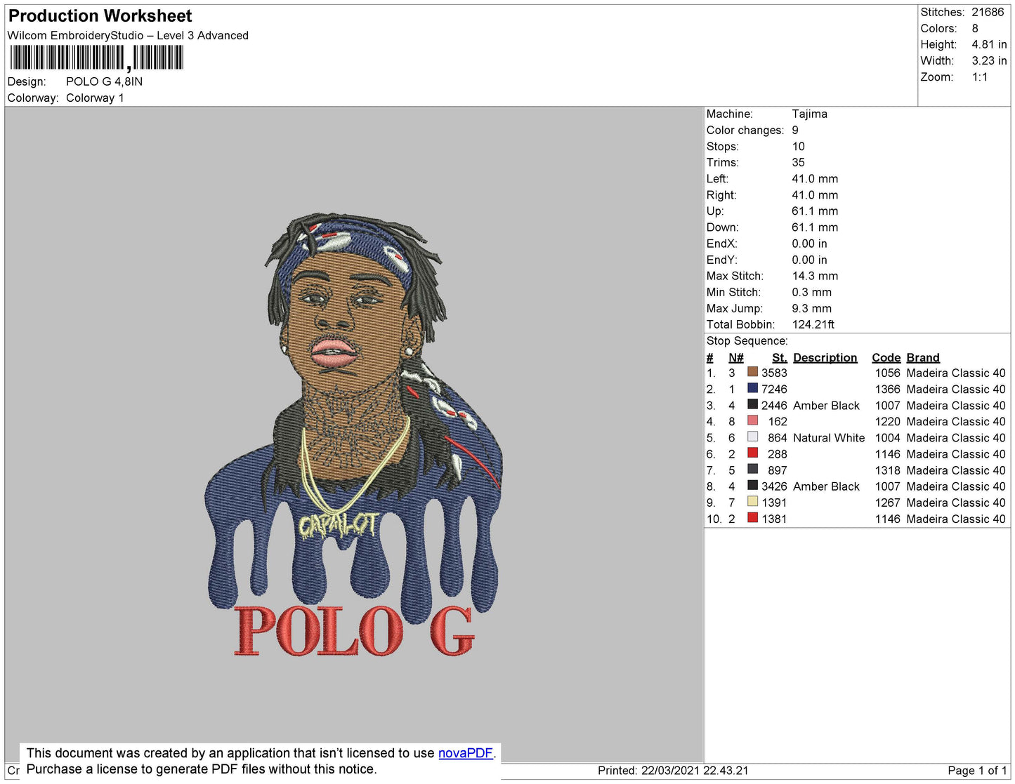 Polo G Embroidery File 4 size