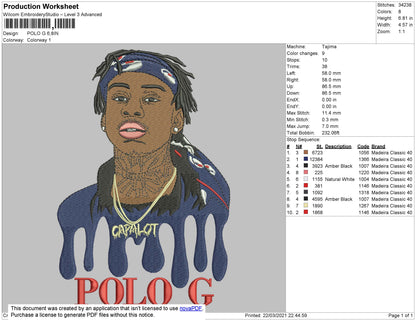 Polo G Embroidery File 4 size