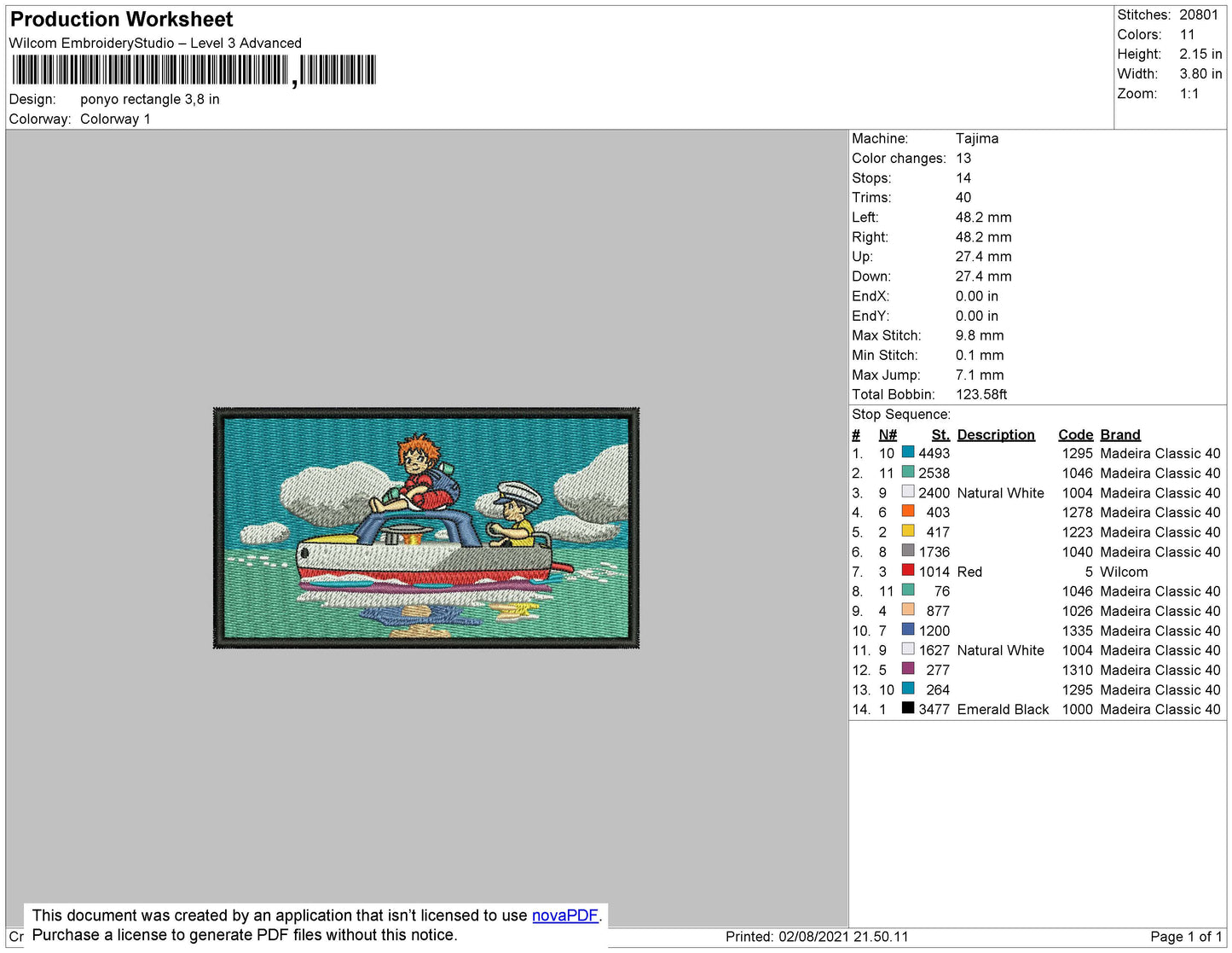 Ponyo Rectangle Embroidery File 4 size