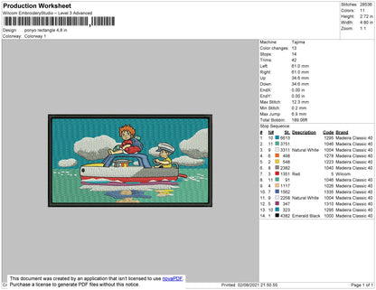 Ponyo Rectangle Embroidery File 4 size