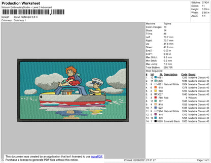 Ponyo Rectangle Embroidery File 4 size