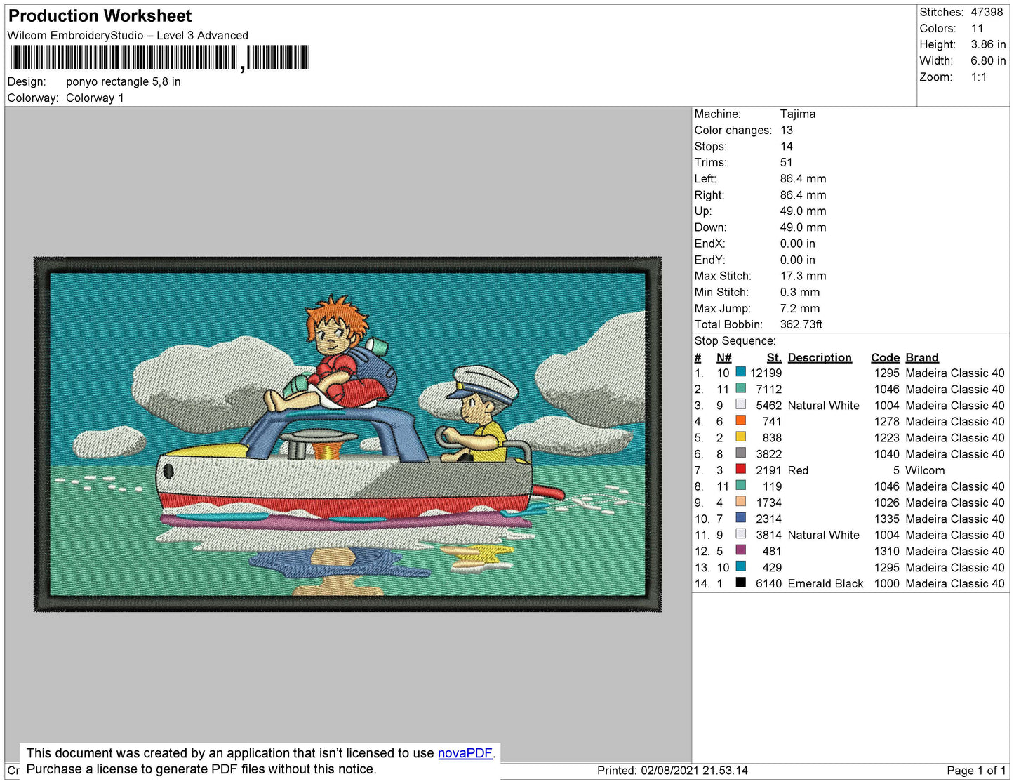 Ponyo Rectangle Embroidery File 4 size