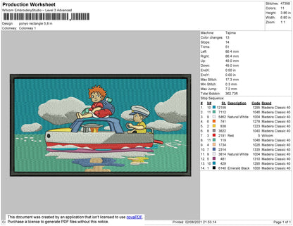 Ponyo Rectangle Embroidery File 4 size