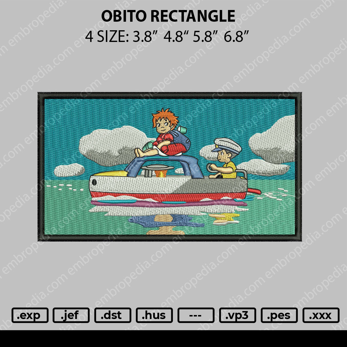 Ponyo Rectangle Embroidery File 4 size