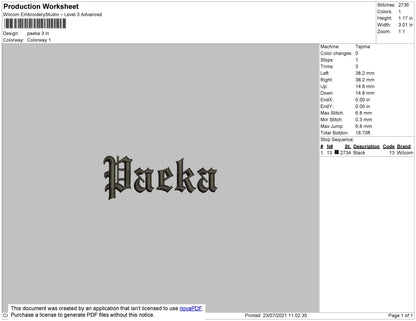 Paeka Embroidery File 4 size