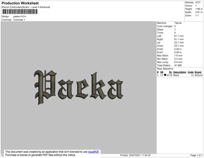 Paeka Embroidery File 4 size