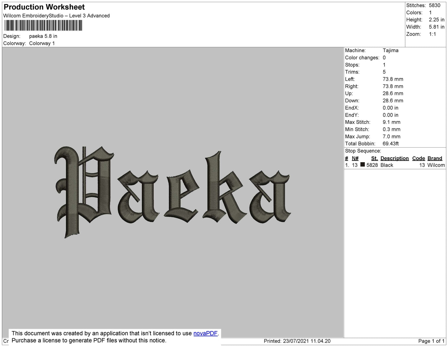 Paeka Embroidery File 4 size