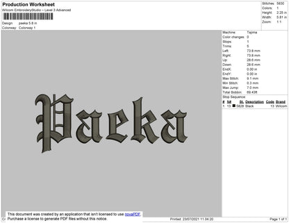 Paeka Embroidery File 4 size