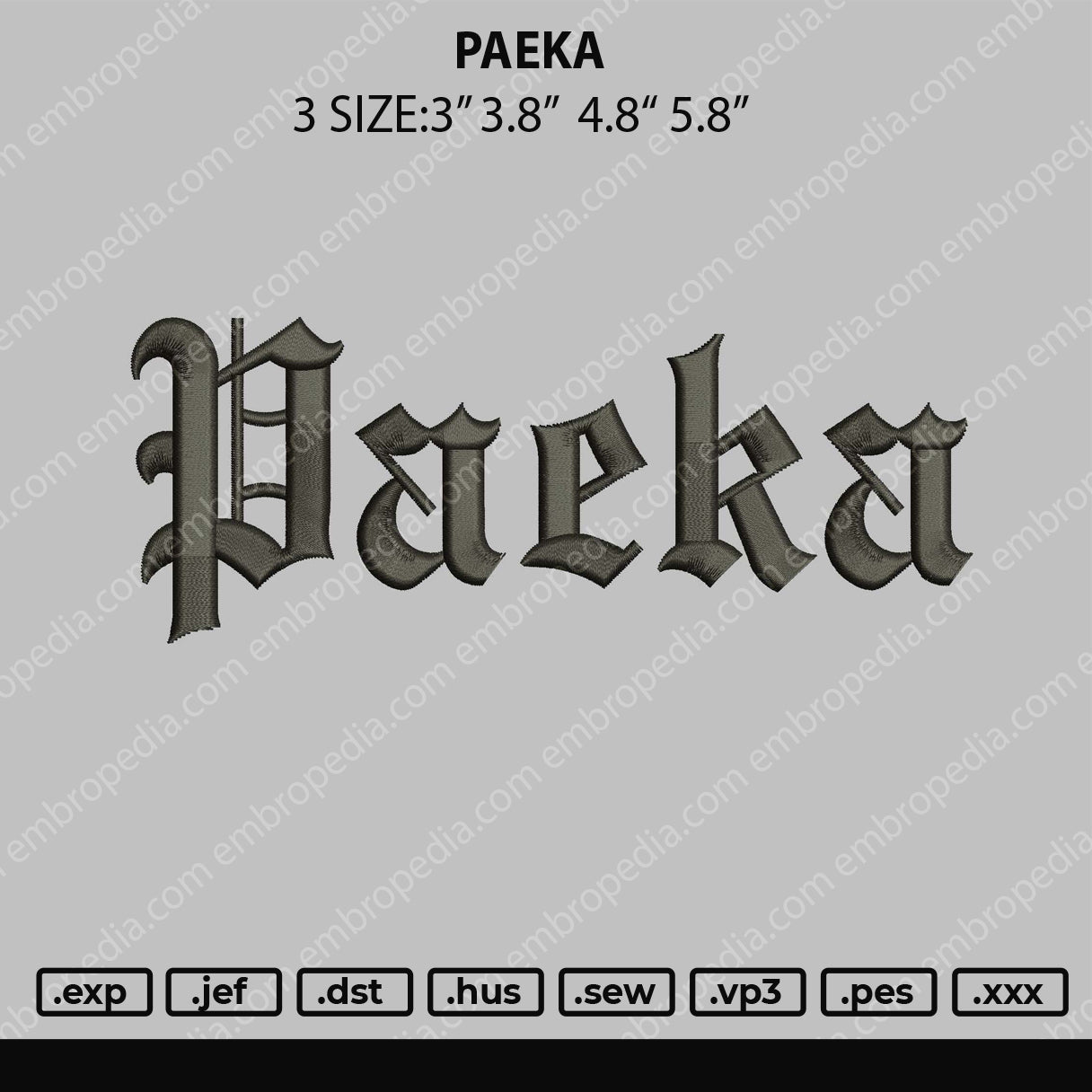 Paeka Embroidery File 4 size