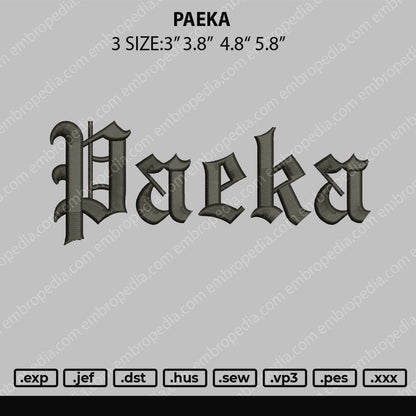Paeka Embroidery File 4 size