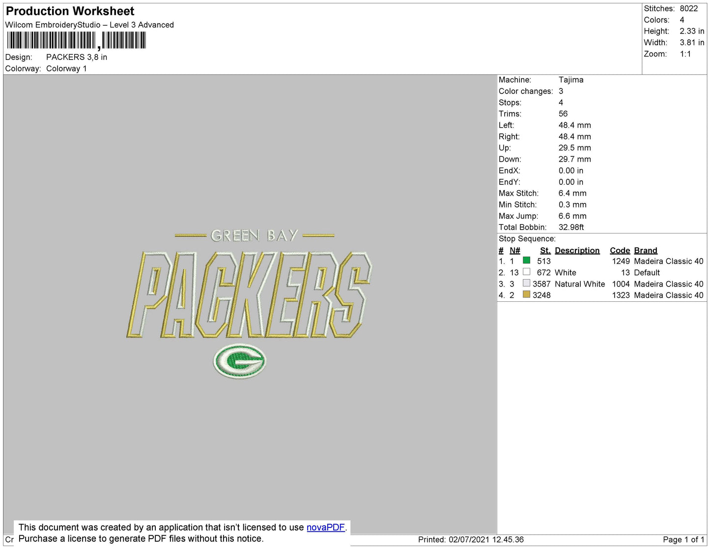 Packers Embroidery File 4 size