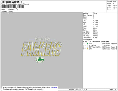 Packers Embroidery File 4 size