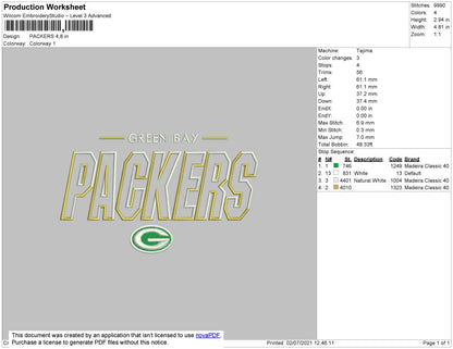 Packers Embroidery File 4 size