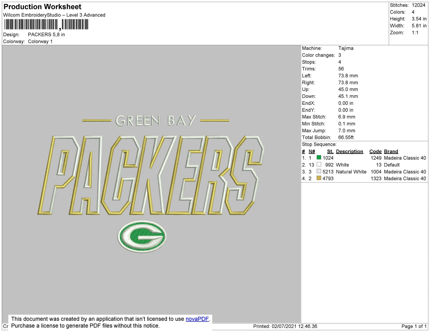 Packers Embroidery File 4 size