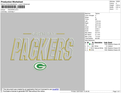 Packers Embroidery File 4 size