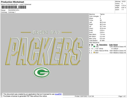 Packers Embroidery File 4 size