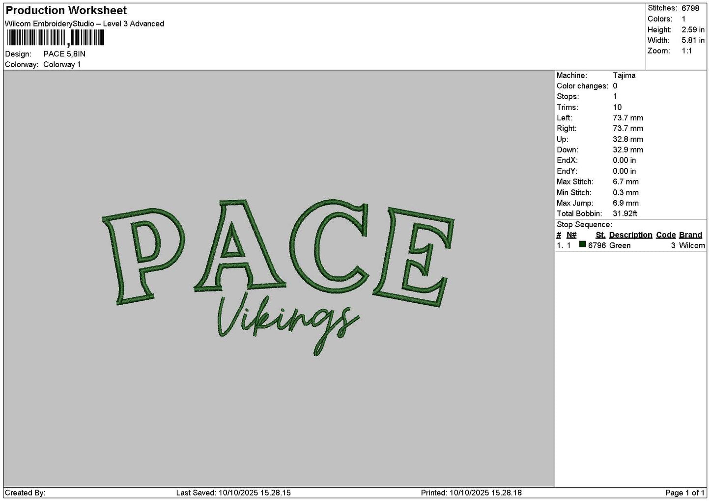 Pacetext Embroidery File 6 sizes