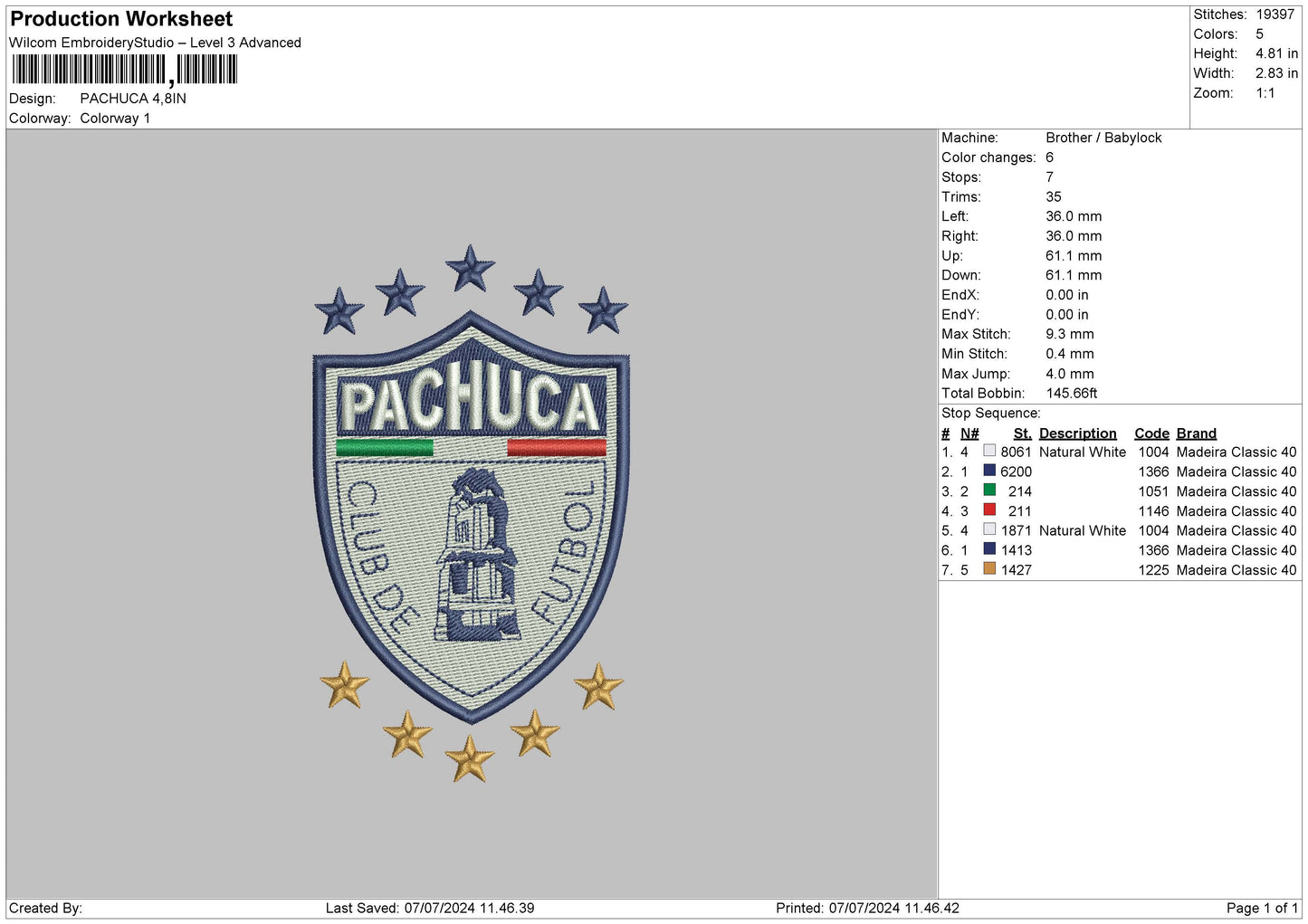 Pachuca Embroidery File 6 sizes