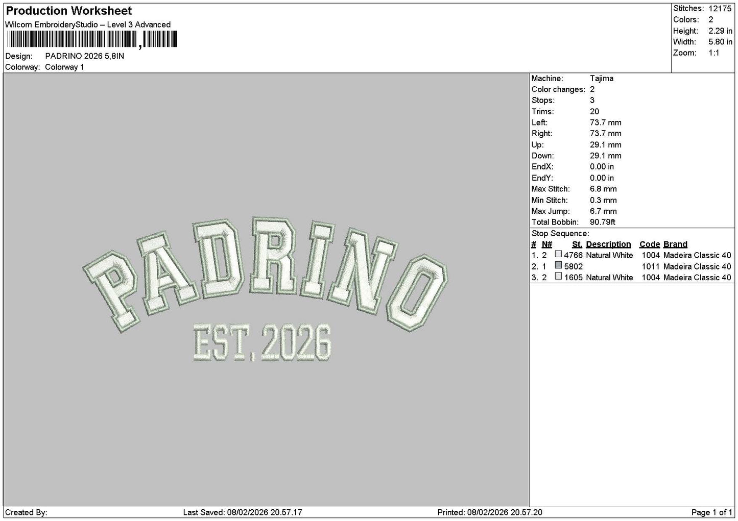 Padrinotext 26 Embroidery File 6 sizes