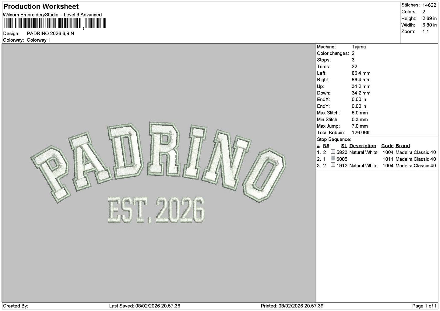 Padrinotext 26 Embroidery File 6 sizes