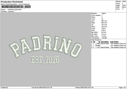 Padrinotext 26 Embroidery File 6 sizes