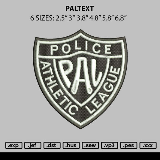 Paltext Embroidery File 6 sizes