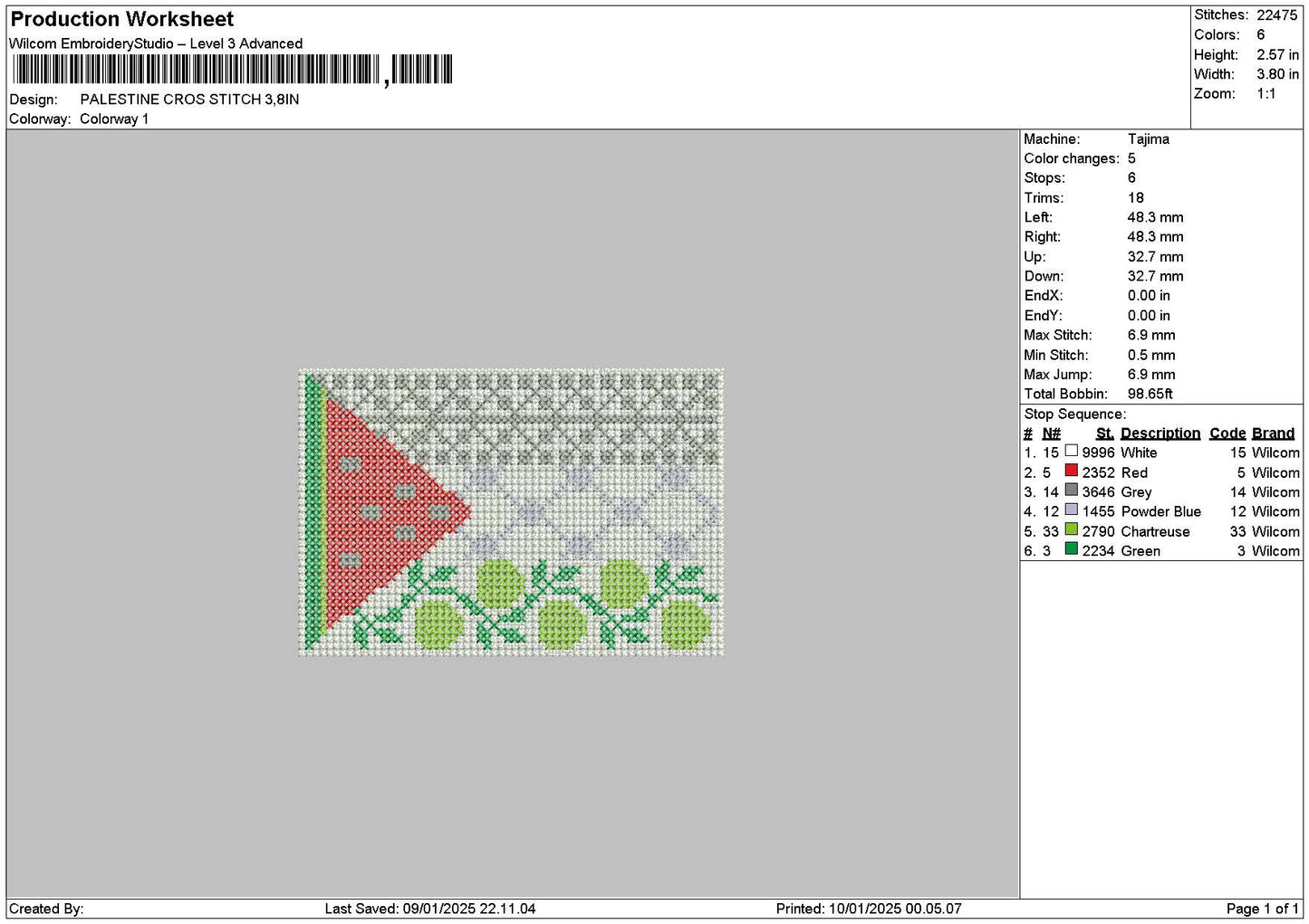 Palestine0901 Embroidery File 6 sizes