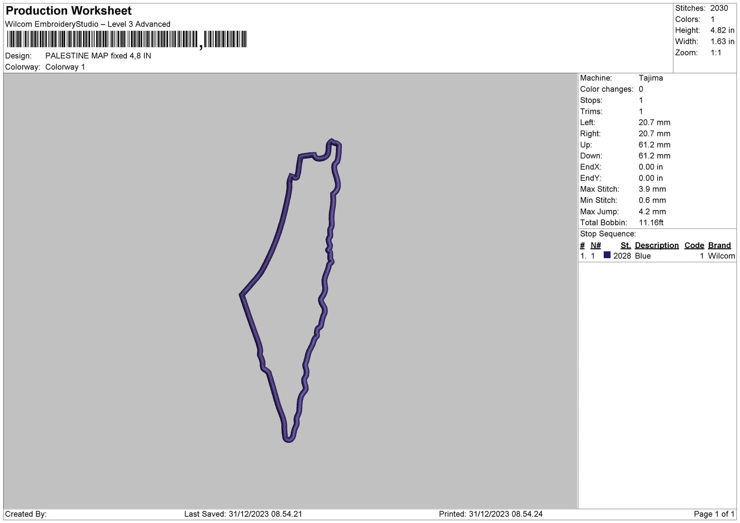Palestine Map Embroidery File 6 sizes