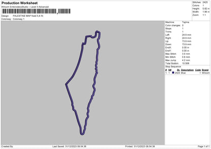Palestine Map Embroidery File 6 sizes