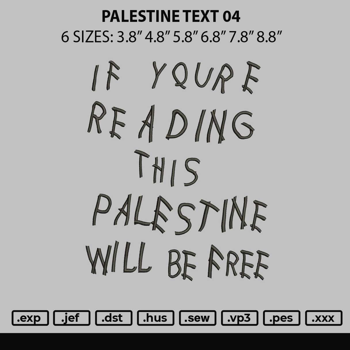 Palestine Text 04 Embroidery File 6 sizes