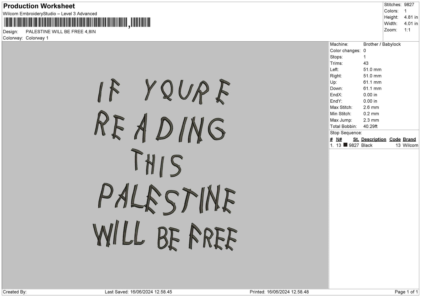 Palestine Text 04 Embroidery File 6 sizes