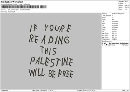 Palestine Text 04 Embroidery File 6 sizes