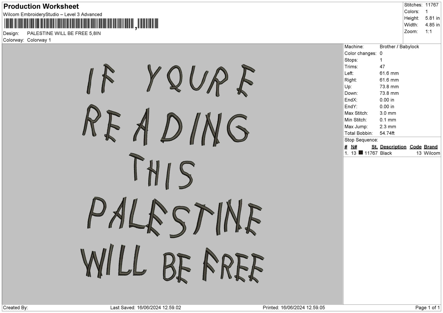 Palestine Text 04 Embroidery File 6 sizes