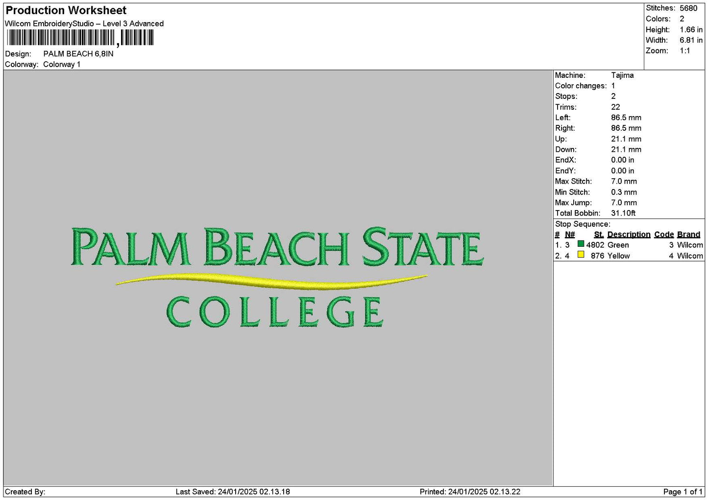 Palmtext 01 Embroidery File 6 sizes