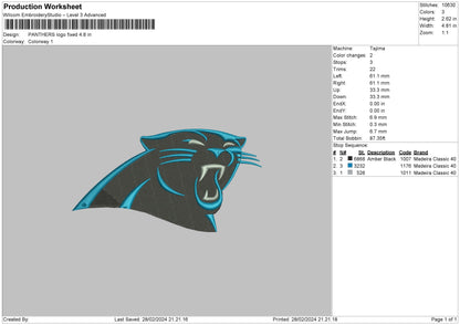 Panthers Embroidery File 6 sizes