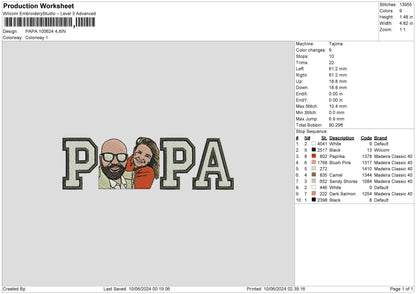 Papa Photo 1024a Embroidery File 6 sizes