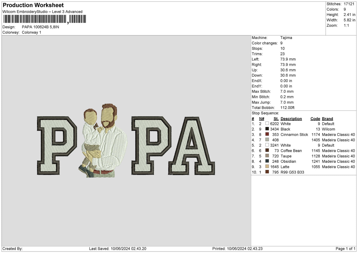 Papa Photo 1024b Embroidery File 6 sizes