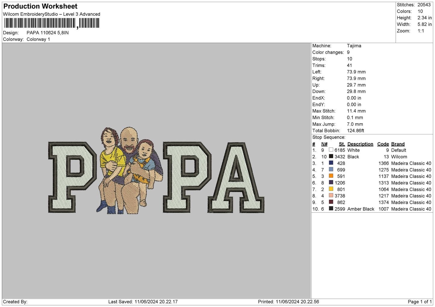 Papa 1106 Embroidery File 6 sizes