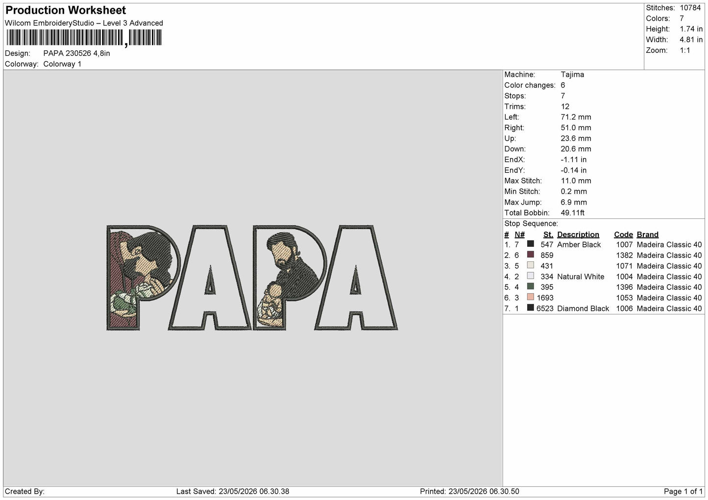 Papa 230526 Embroidery Design File