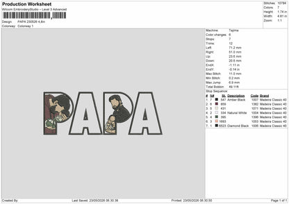 Papa 230526 Embroidery Design File