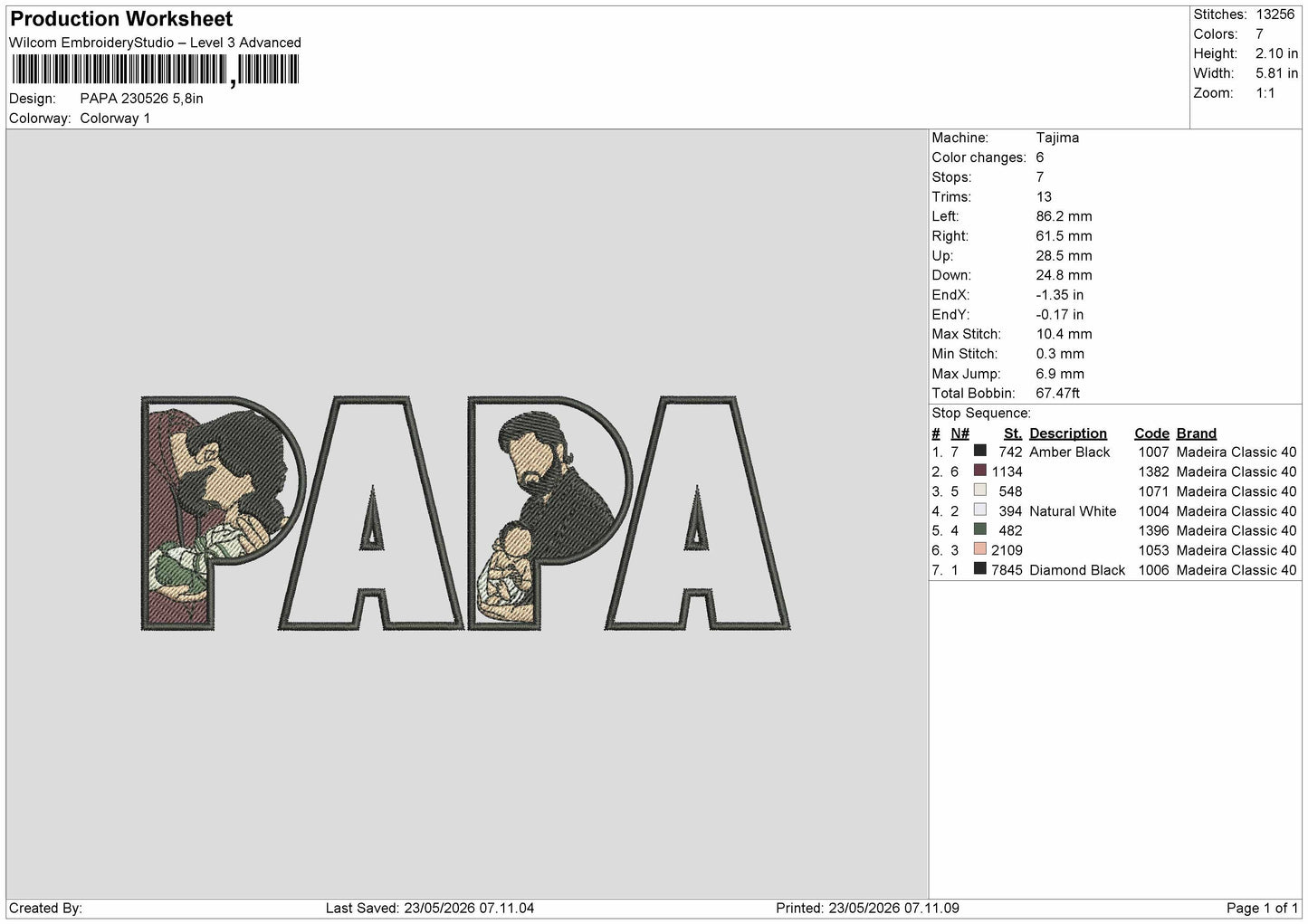Papa 230526 Embroidery Design File