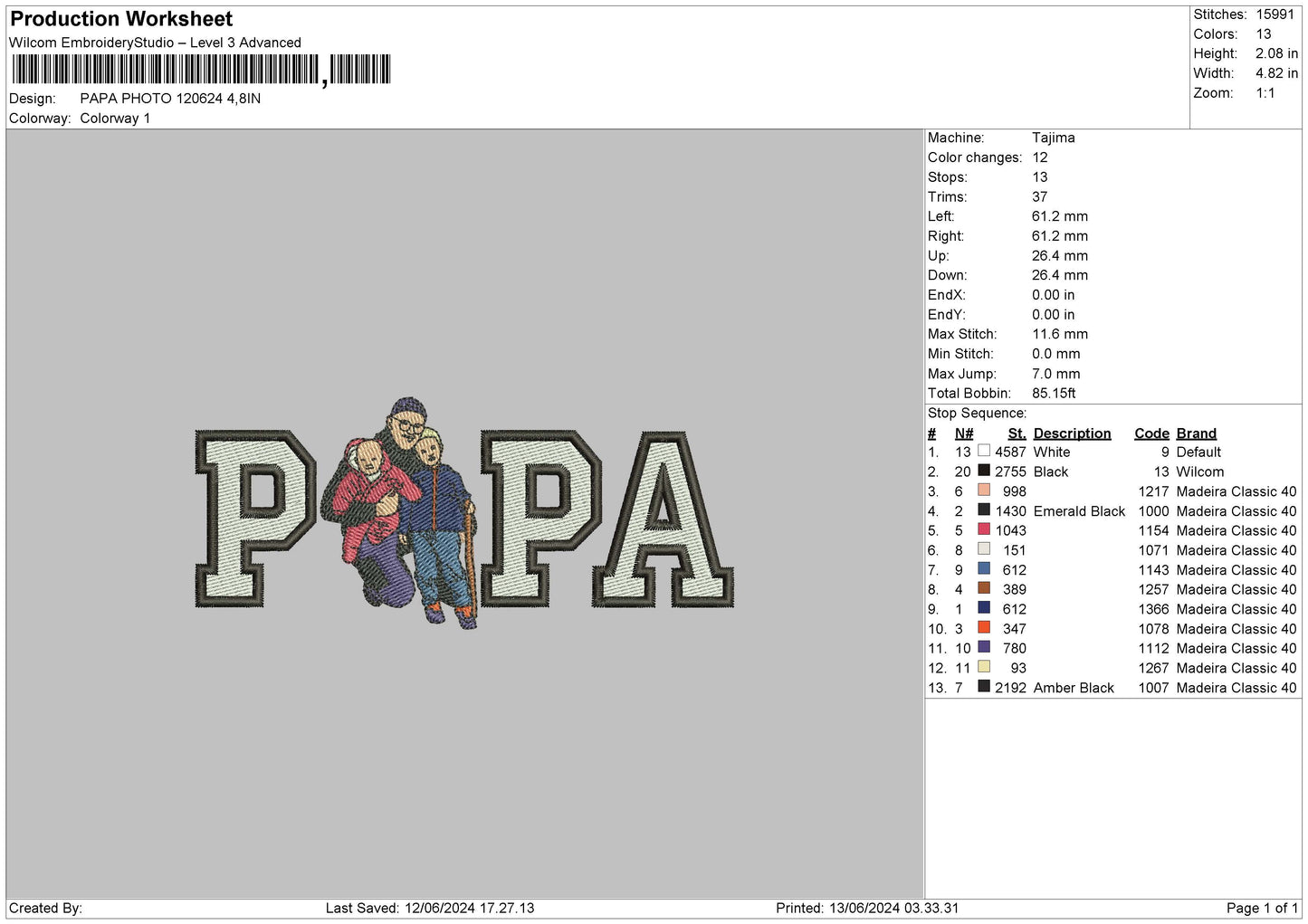 Papa Photo 1206 Embroidery File 6 sizes
