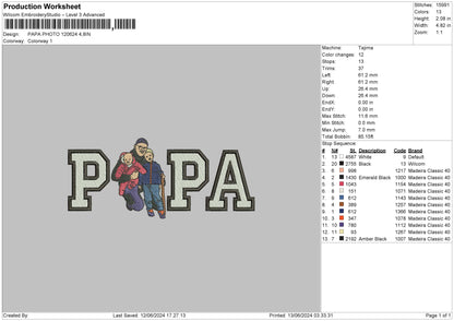 Papa Photo 1206 Embroidery File 6 sizes
