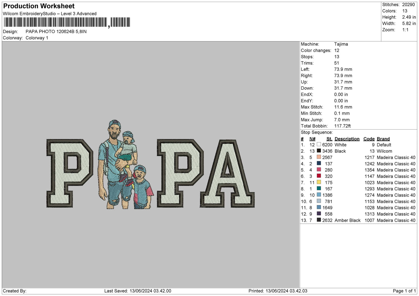 Papa Photo 1206b Embroidery File 6 sizes