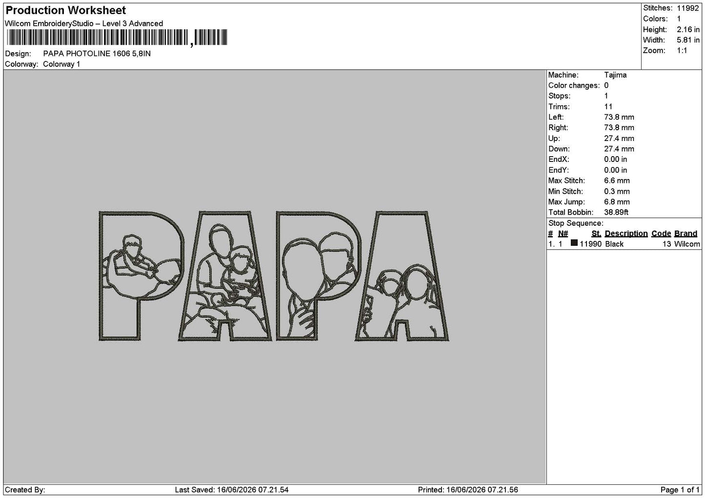 PAPA PHOTOLINE 0606 Embroidery Machine Design File