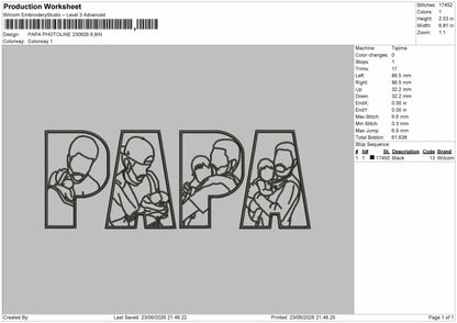 Papa Photoline Embroidery Machine Design File 6 sizes