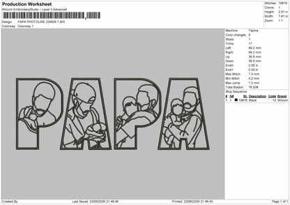 Papa Photoline Embroidery Machine Design File 6 sizes