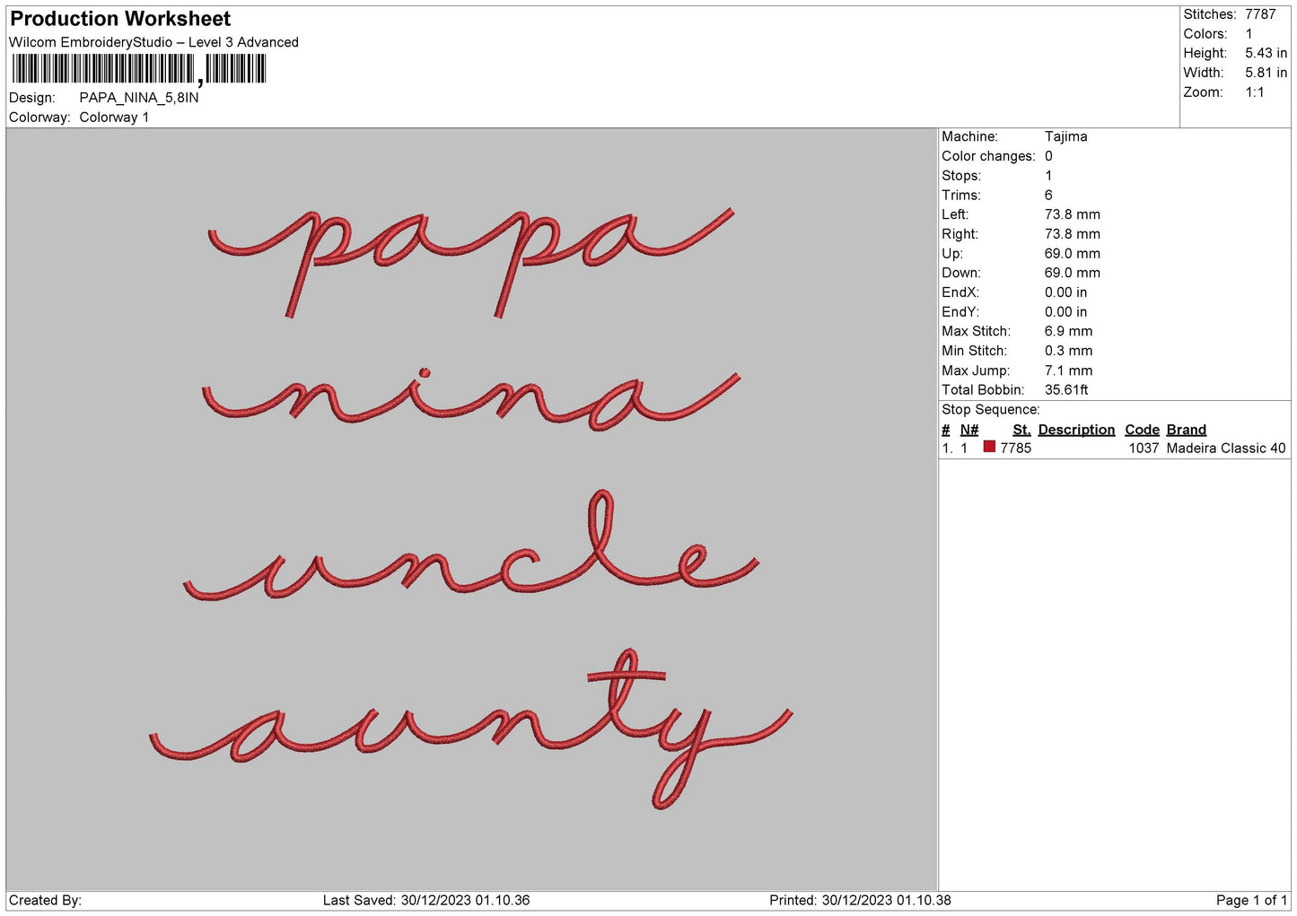Names 3012 Embroidery File 6 sizes